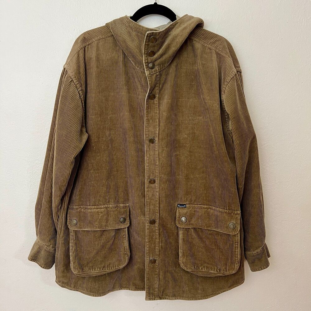 Vintage Faconnable Men's Med Wide-Wale Corduroy Brown Hooded Lightweight Shacket